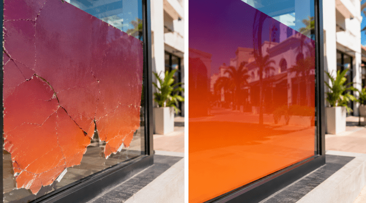 Adhesif vitrine soleil monomere polymere duree